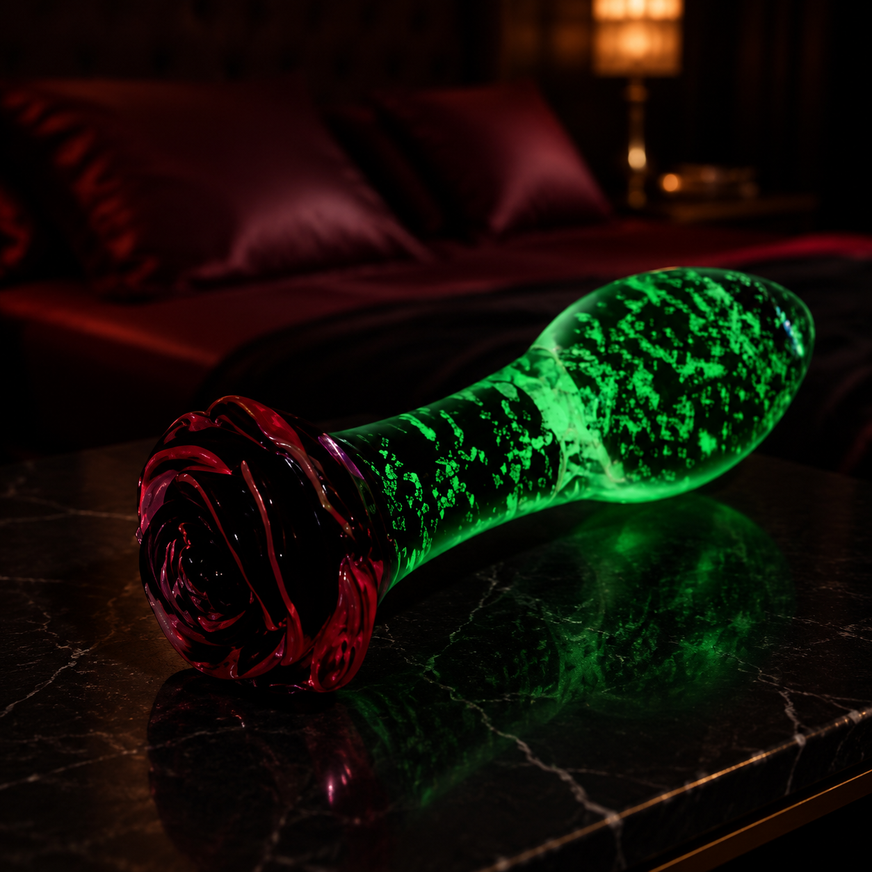 Tapón Anal Glass Phantom Rose – Brilla en la oscuridad