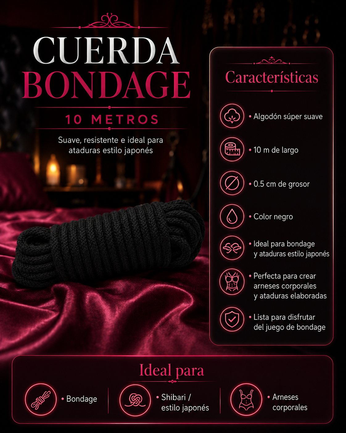 Cuerda de algodón 10m NEGRA