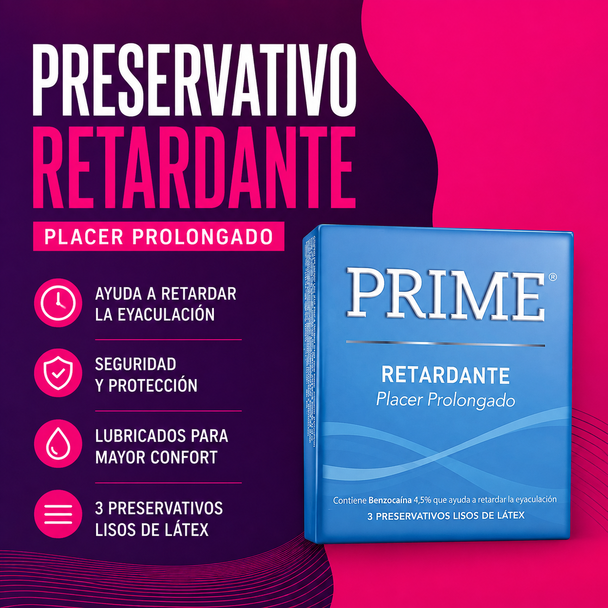 Preservativos Prime Retardante - Caja x3