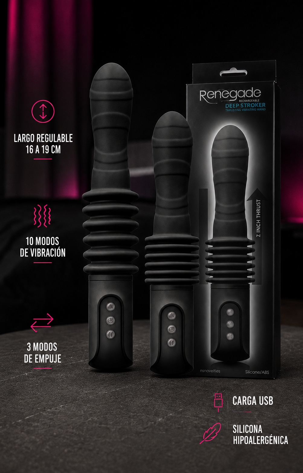 Renegade Deep Stroker – Vibrador con Empuje USB