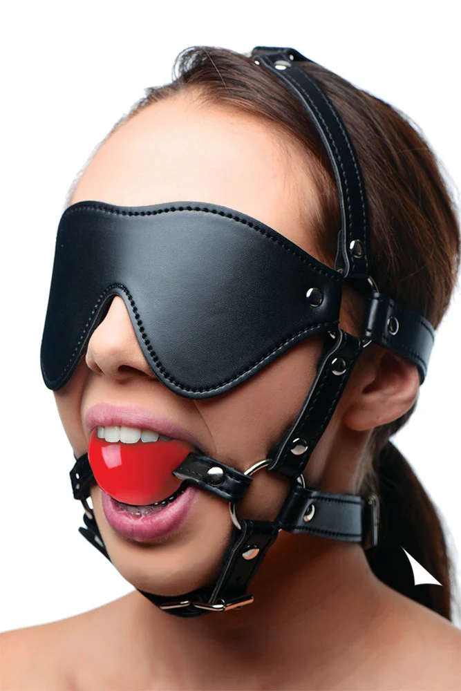 Ball Gag 6 - Arnés con antifaz y mordaza