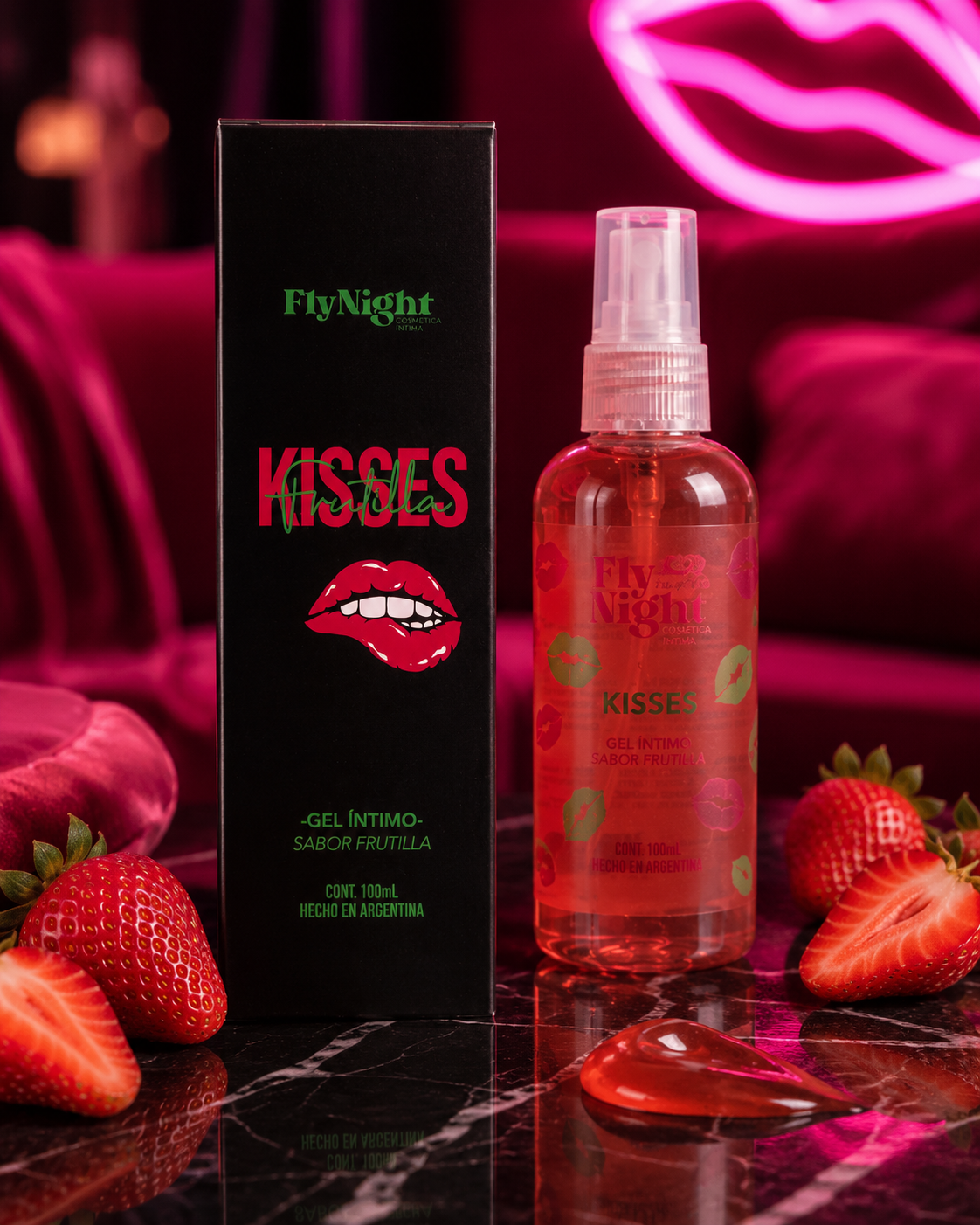 Fly Night - Lubricante Comestible Kisses Strawberry - Base acuosa 100ml