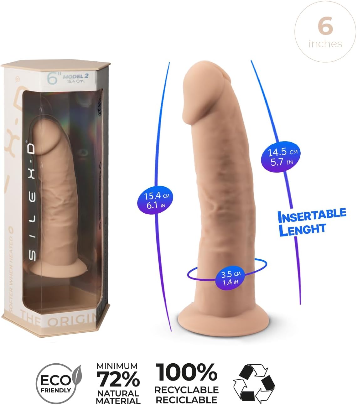 Dildo realista termorreactivo con ventosa - Modelo 2 sin testiculos (14 x 3.5)