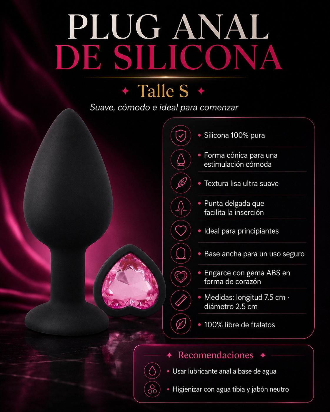 Plug de silicona S - Strass corazón