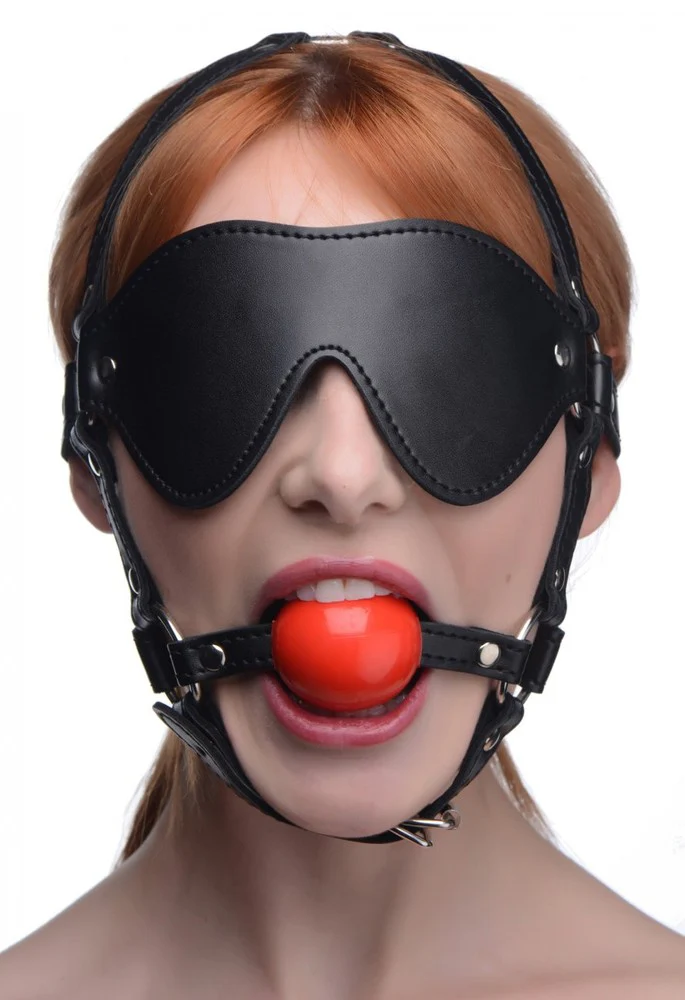 Ball Gag 6 - Arnés con antifaz y mordaza