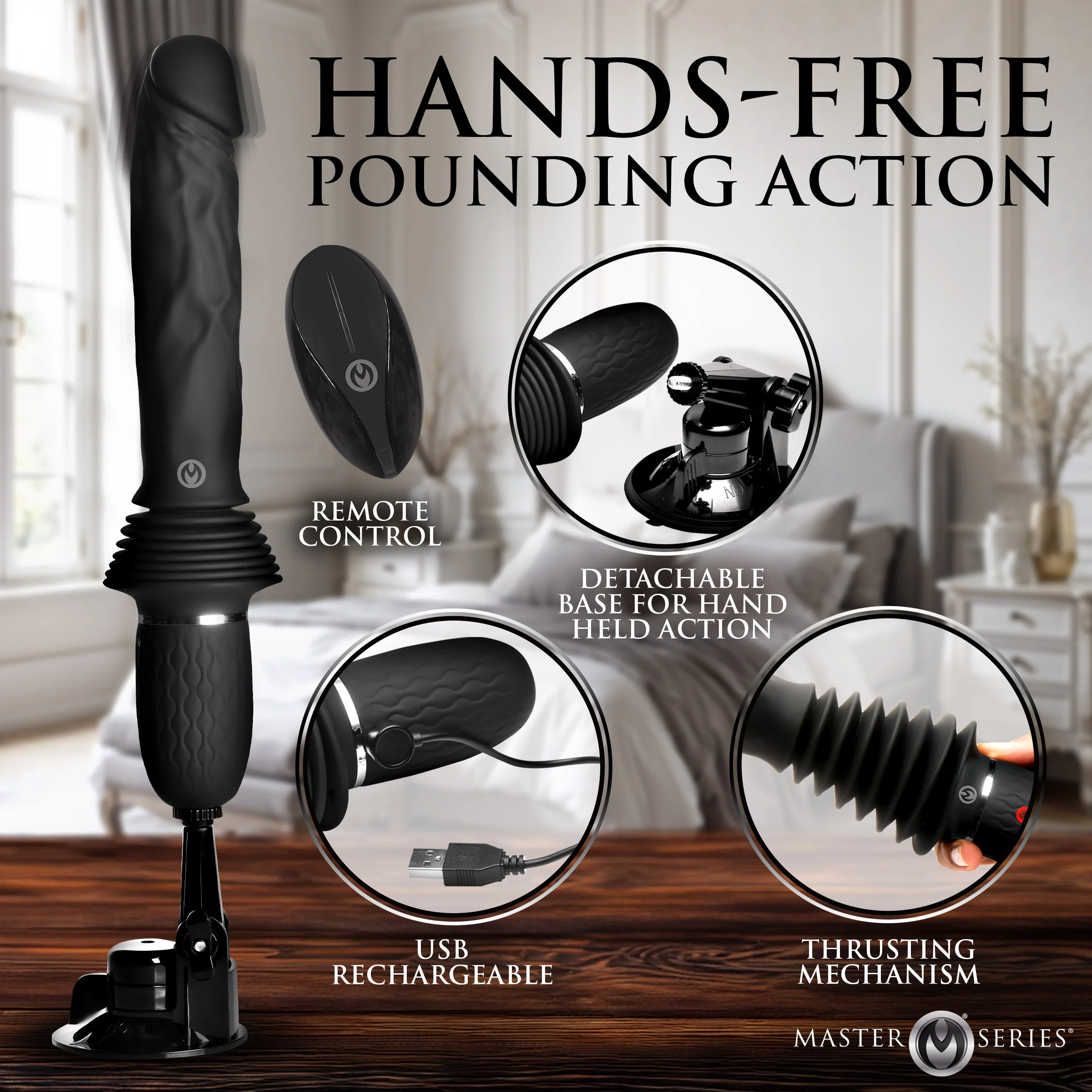 Dildo vibrador y de empuje de silicona Ultimate Power Pounder con control remoto