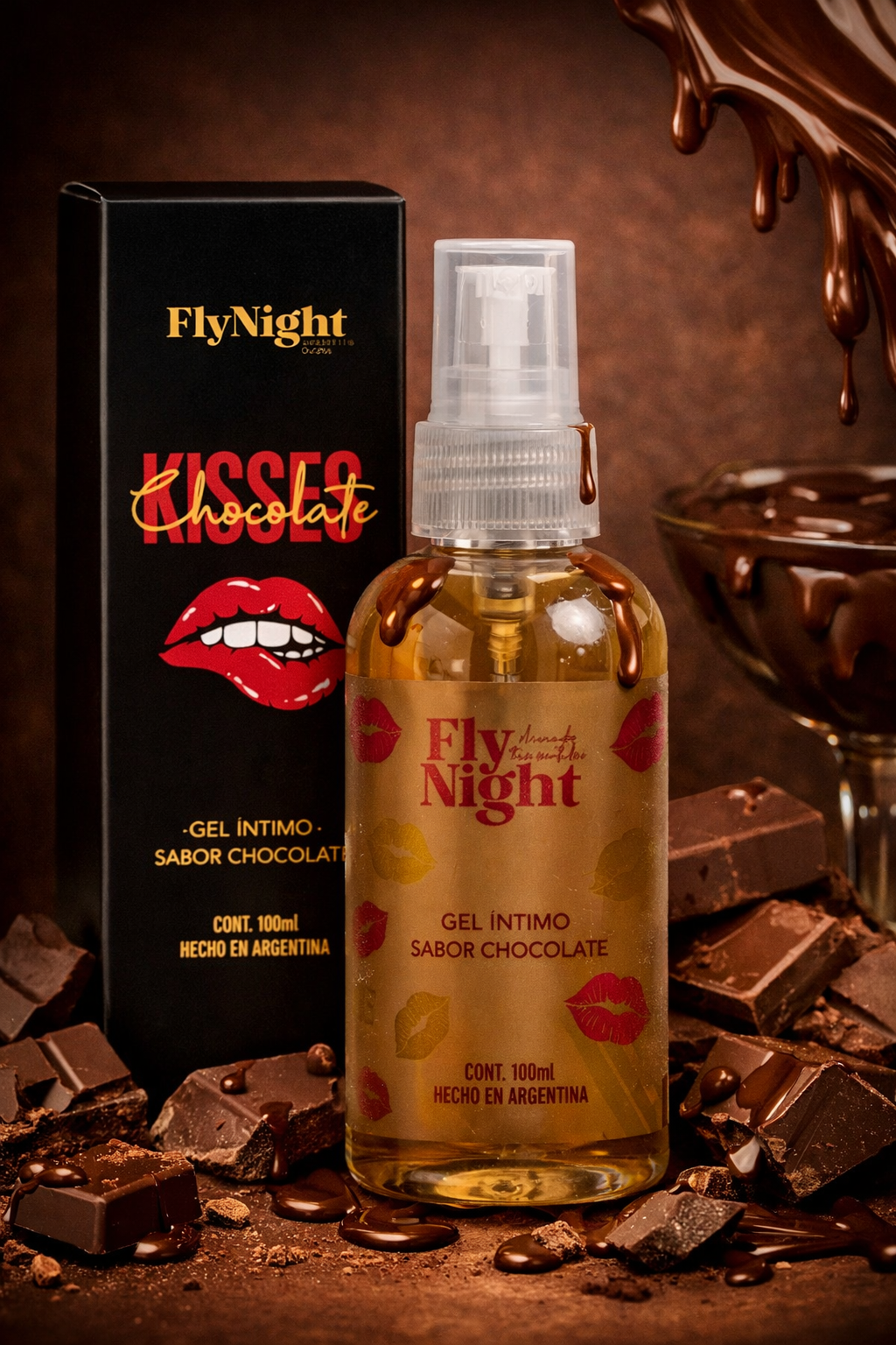 Fly Night - Lubricante Comestible Kisses Chocolate - Base acuosa 100ml