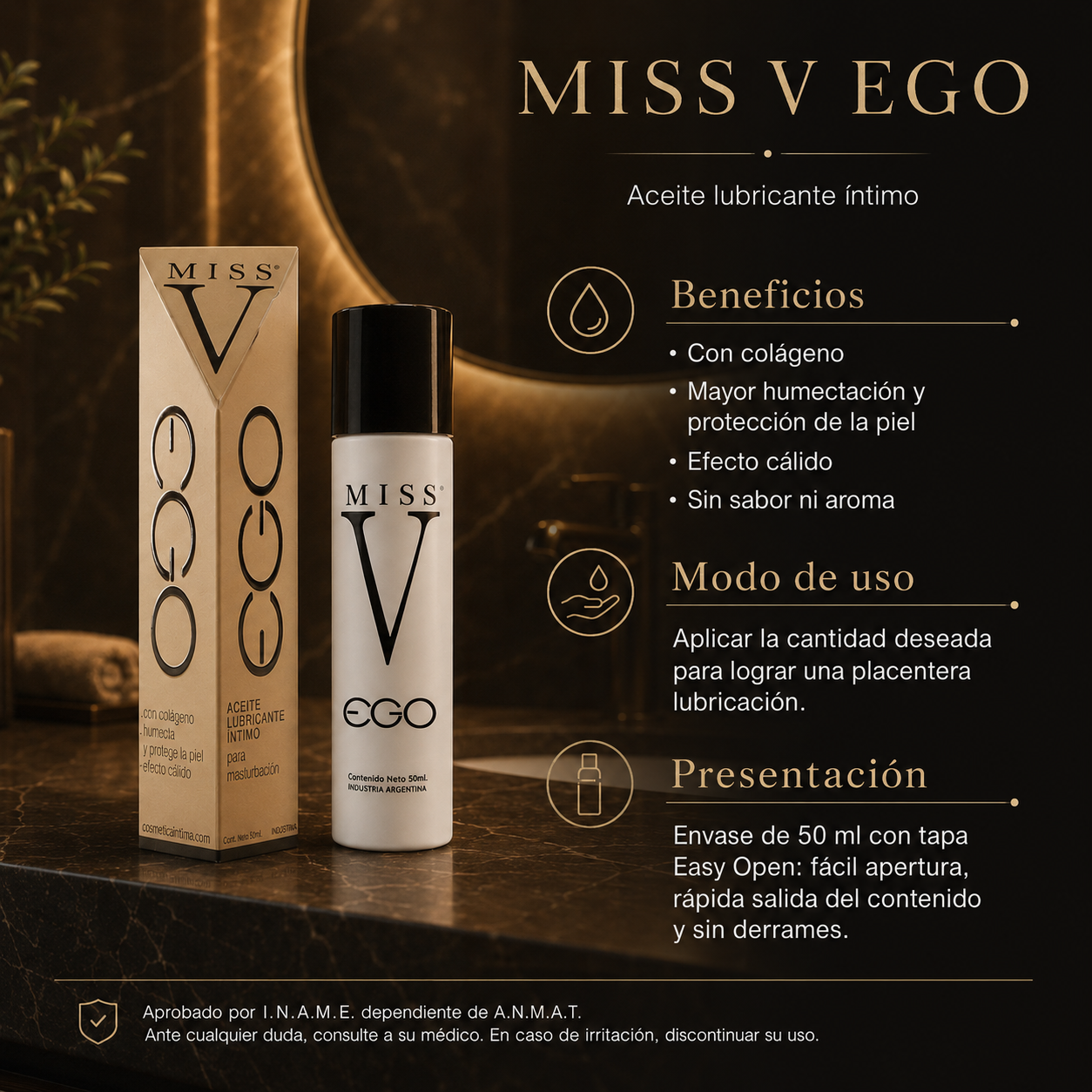 Miss V EGO – Aceite Lubricante Íntimo para Masturbación con Efecto Cálido 50 ml