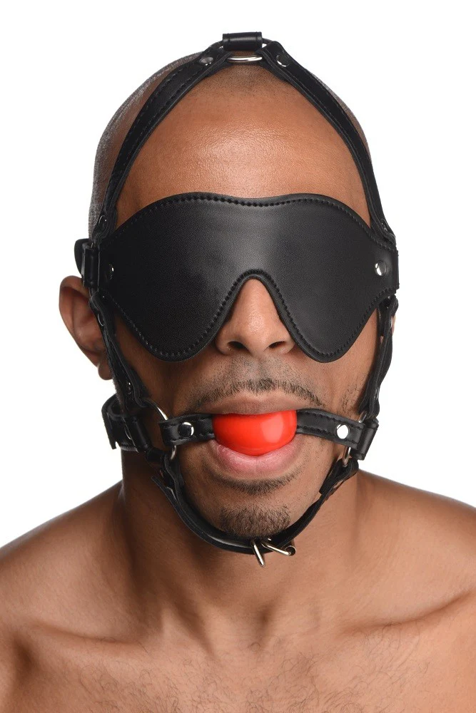 Ball Gag 6 - Arnés con antifaz y mordaza