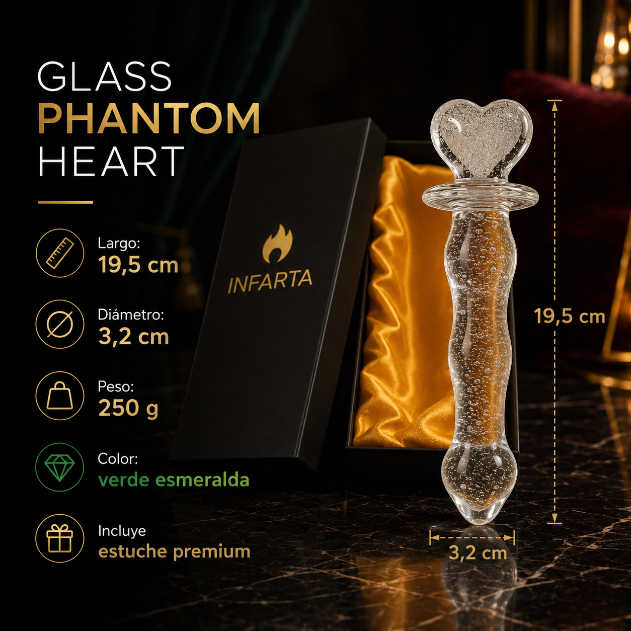 Glass Phantom Heart – Juguete de vidrio que brilla en la oscuridad